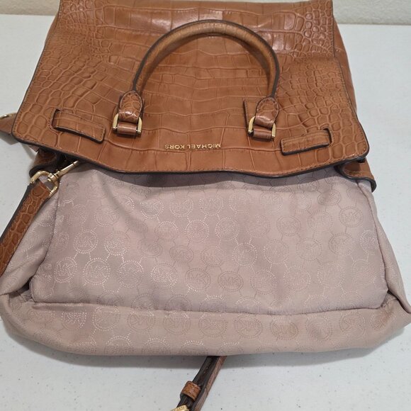 Michael Kors Fall Color Croc Embossed Dillon Satchel Tote Over the Shoulder - Picture 5 of 16